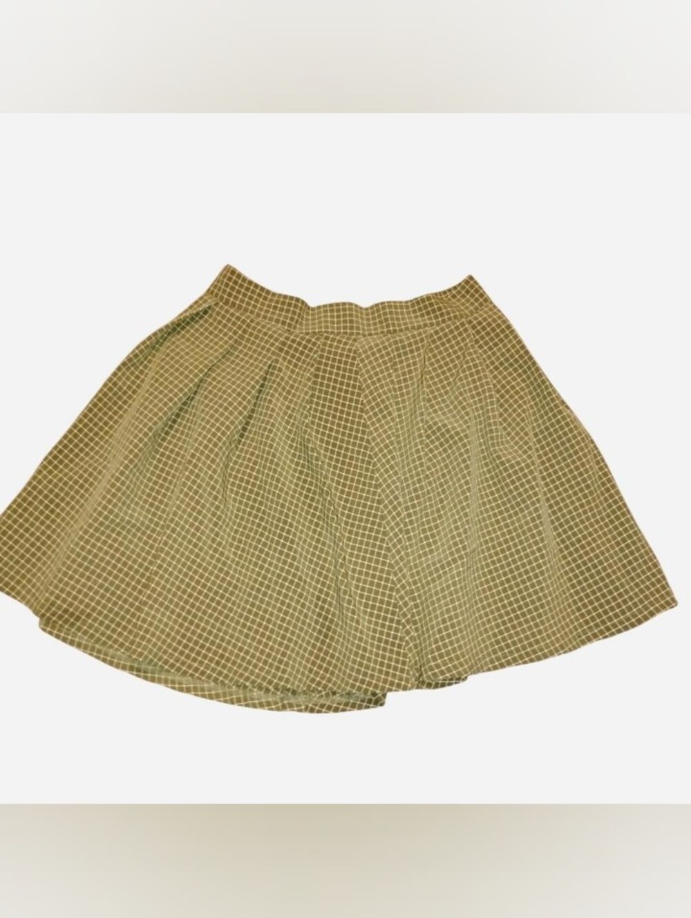 Vintage Olive Green Grid Pleated Skirt - Women's Size Medium